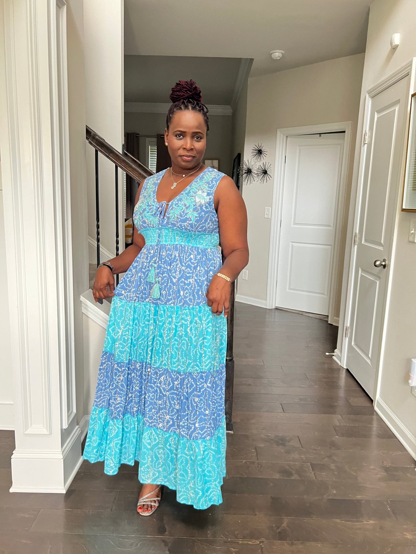 Flowy Blue Rock Tiered Maxi Dress - Hylera #image_size# - #original_value#