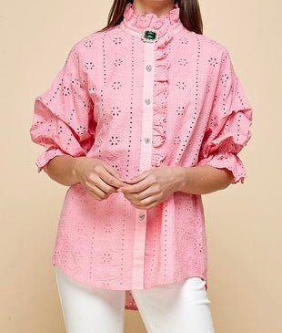 Eyelet Pinkie Blouse - Hylera - HYL-P34451 - image_size - Eyelet Pinkie Blouse - Hylera