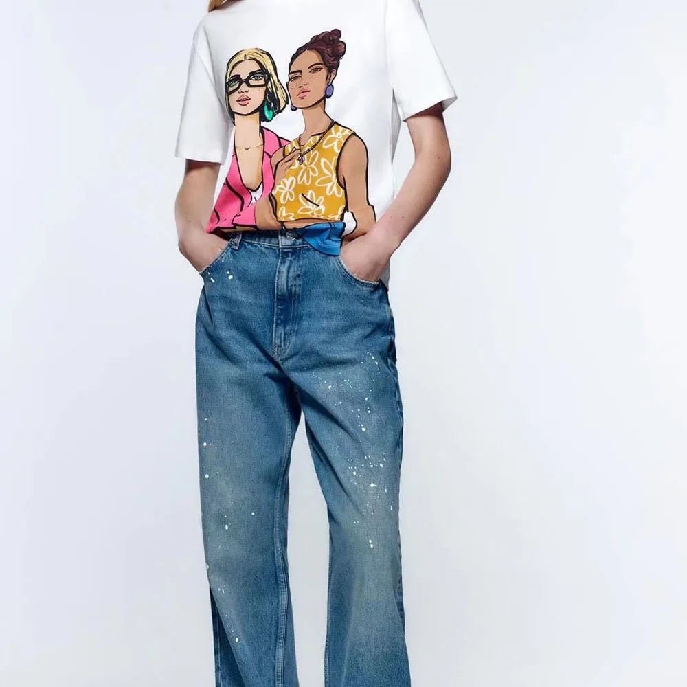 Jolly Friends T-Shirt Women's Top - Hylera - SPS-TS21213 - image_size - Jolly Friends T-Shirt Women's Top - Sand+Silk