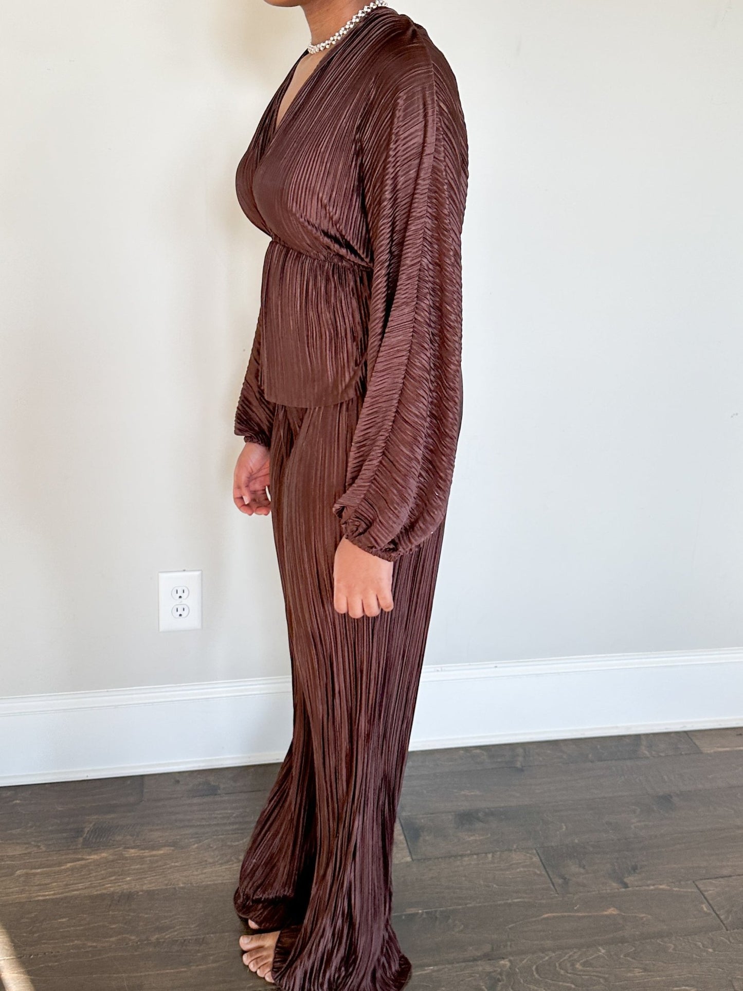 Vienna Deep V - neck Women's Brown Set - Hylera - HY-SS2362