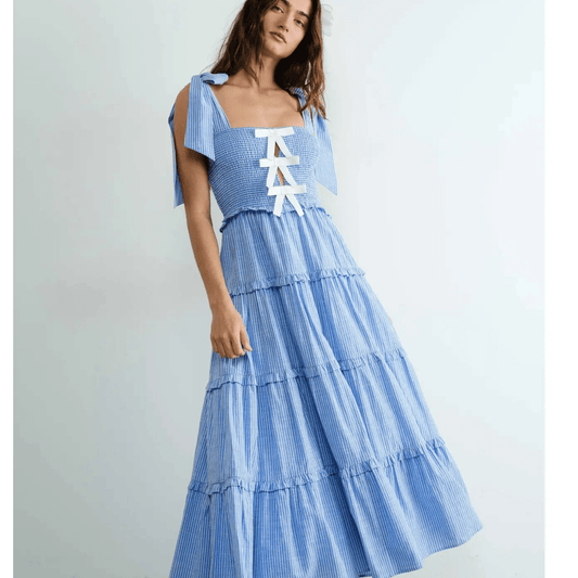 Amelia Glamour Striped Smocked Dress - Hylera - HLY30301 - image_size - Amelia Glamour Striped Smocked Dress
