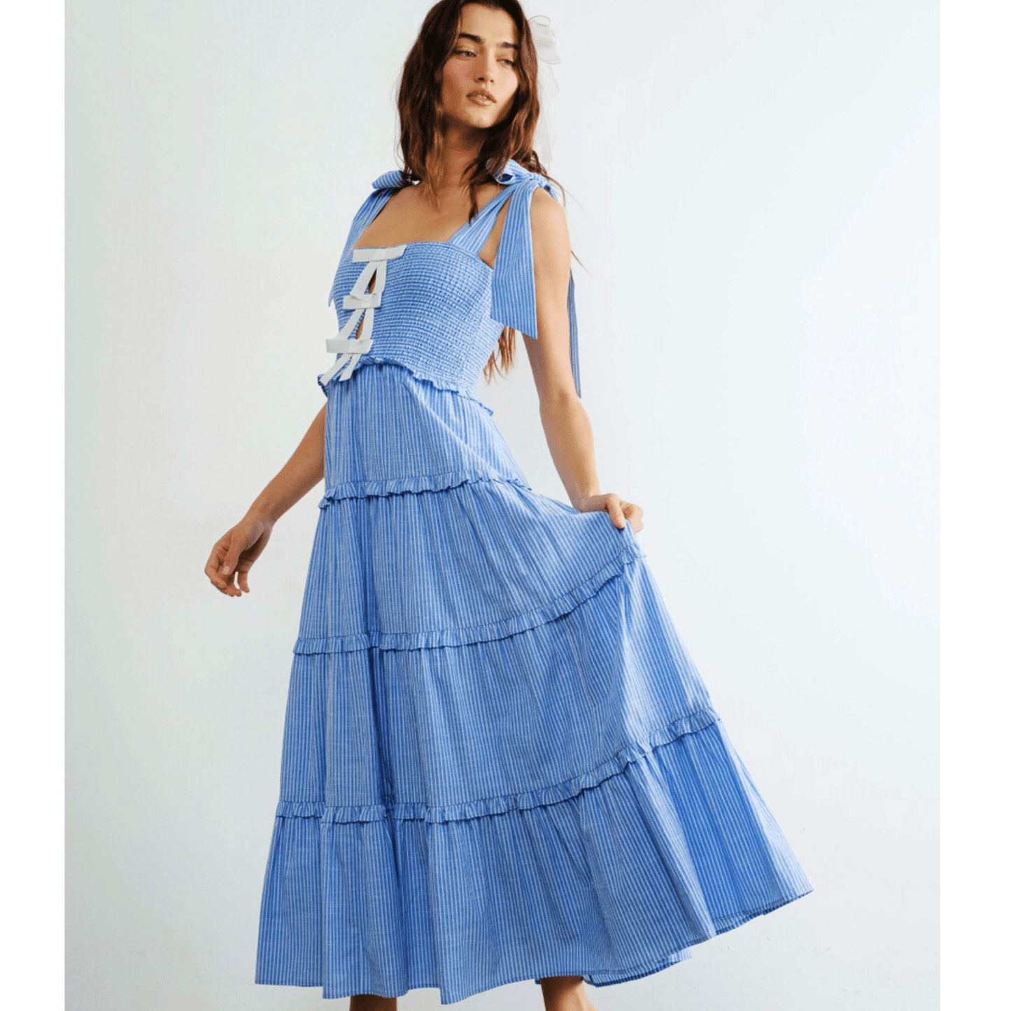 Amelia Glamour Striped Smocked Dress - Hylera - HLY30301 - image_size - Amelia Glamour Striped Smocked Dress