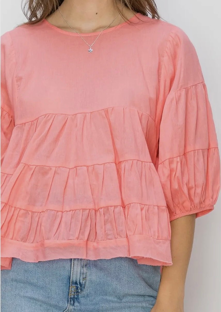 Bellamore Tiered Peachy Pink Blouse - Hylera -  - image_size - Bellamore Tiered Peachy Pink Blouse
