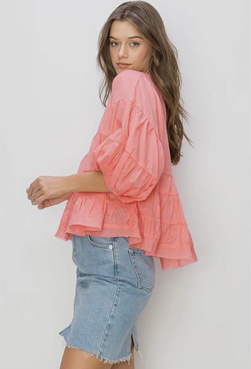 Bellamore Tiered Peachy Pink Blouse - Hylera -  - image_size - Bellamore Tiered Peachy Pink Blouse