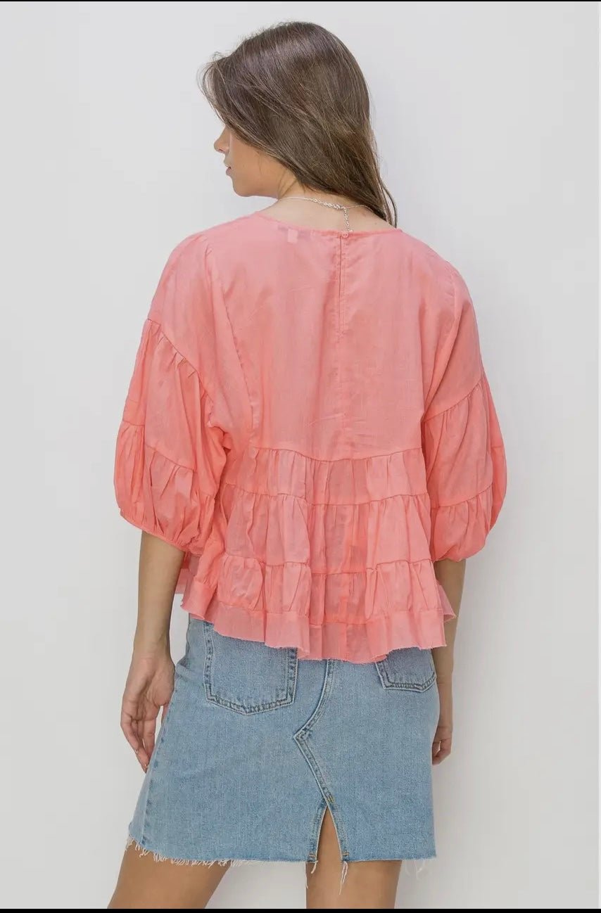 Bellamore Tiered Peachy Pink Blouse - Hylera -  - image_size - Bellamore Tiered Peachy Pink Blouse