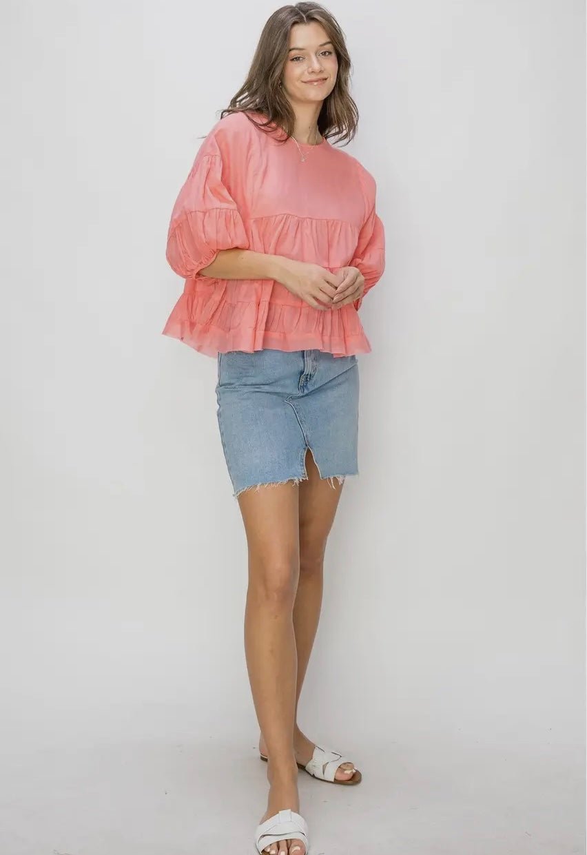 Bellamore Tiered Peachy Pink Blouse - Hylera -  - image_size - Bellamore Tiered Peachy Pink Blouse