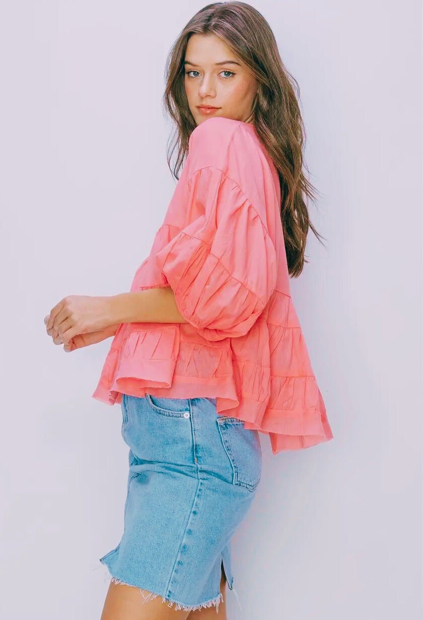 Bellamore Tiered Peachy Pink Blouse - Hylera -  - image_size - Bellamore Tiered Peachy Pink Blouse