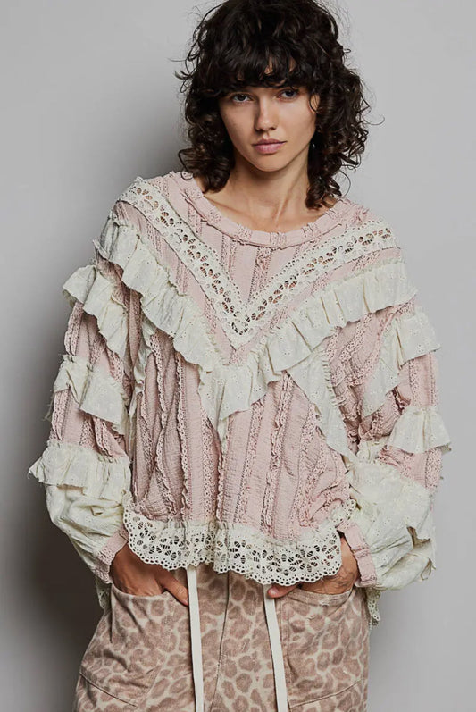 The Bethany Eyelet Free Mix Top - Hylera - HYL254601 - image_size - Bethany Eyelet Free Mix Top