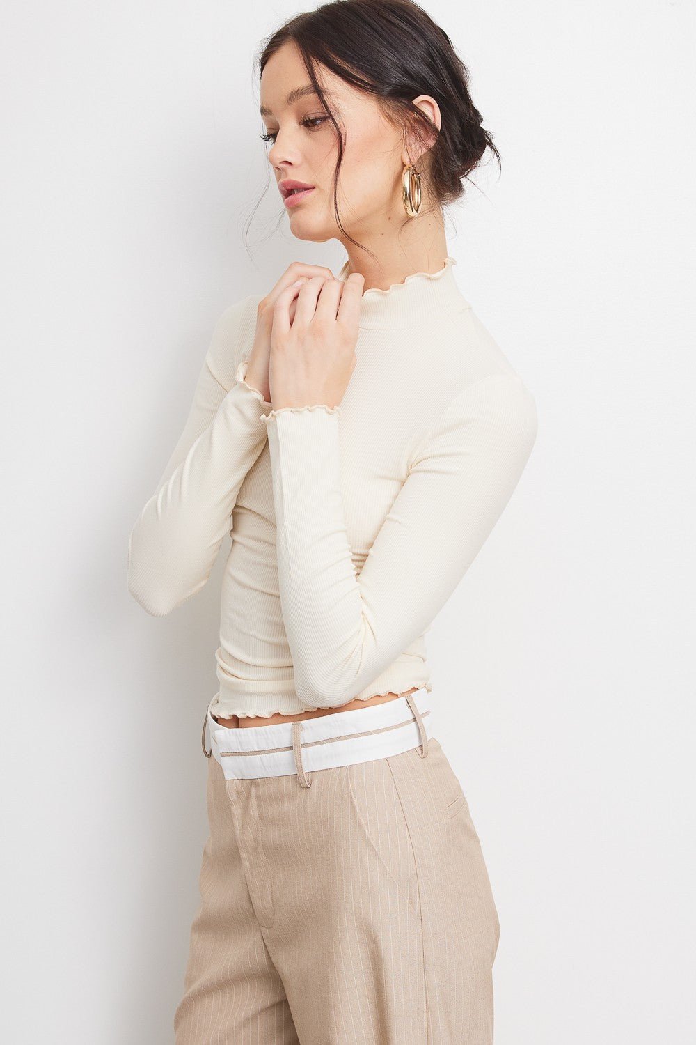Betty Ribbed Mock Neck Casual Top - Hylera - HY-SC891C