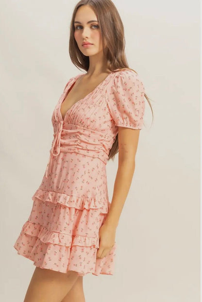 Bimbbie Peach Floral Mini Dress - Hylera - HLY766801 - image_size - Bimbbie Floral Mini Dress