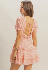 Bimbbie Peach Floral Mini Dress - Hylera - HLY766801 - image_size - Bimbbie Floral Mini Dress
