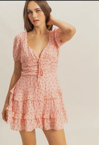 Bimbbie Peach Floral Mini Dress - Hylera - HLY766801 - image_size - Bimbbie Floral Mini Dress