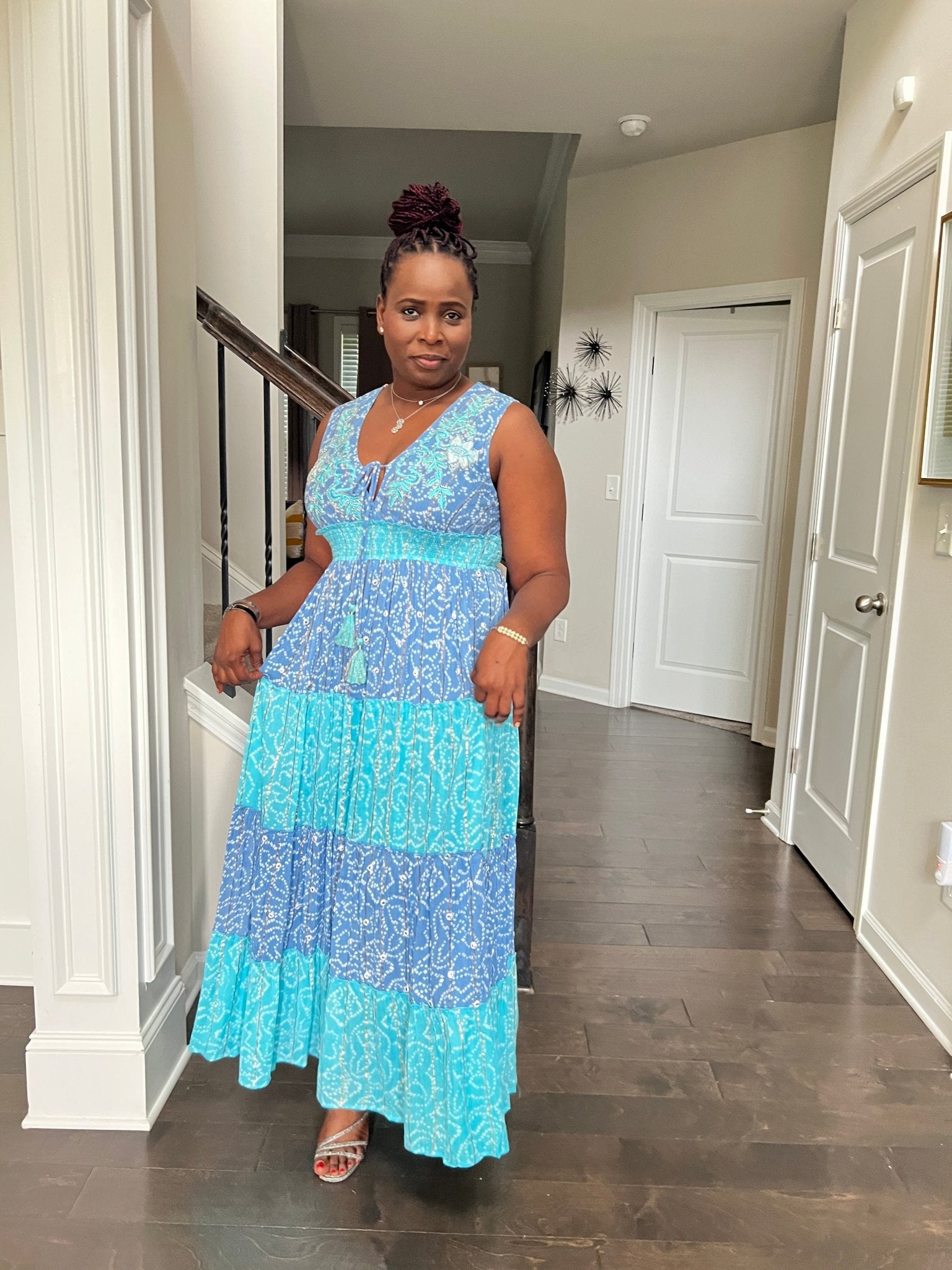 Flowy Blue Rock Tiered Maxi Dress - Hylera #image_size# - #original_value#