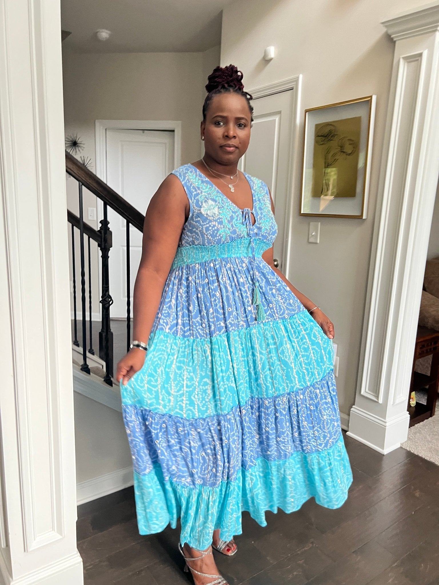 Flowy Blue Rock Tiered Maxi Dress - Hylera #image_size# - #original_value#
