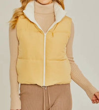 Bovvi Women's Reversible Puffer Vest - Hylera - HY-12432C - image_size - Bovi Women's Reversible Puffer Vest - Sand+Silk