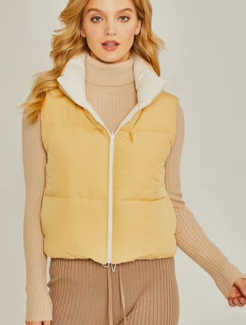 Bovvi Women's Reversible Puffer Vest - Hylera - HY-12432C - image_size - Bovi Women's Reversible Puffer Vest - Sand+Silk