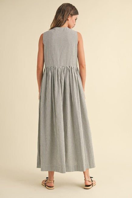 Brianne Bow Dress - Striped Sleeveless with Bow Detail for Women