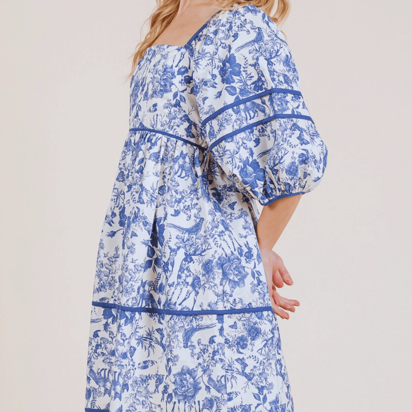Cadence Blue Floral and Woodland Animal Dress - Hylera - HLY50501 - image_size - Cadence Blue Floral and Woodland Animal Dress