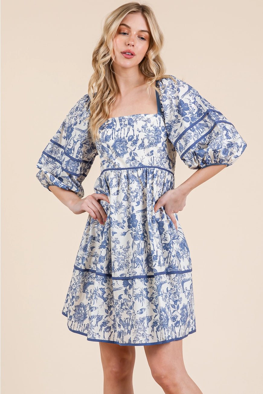 Cadence Blue Floral and Woodland Animal Dress