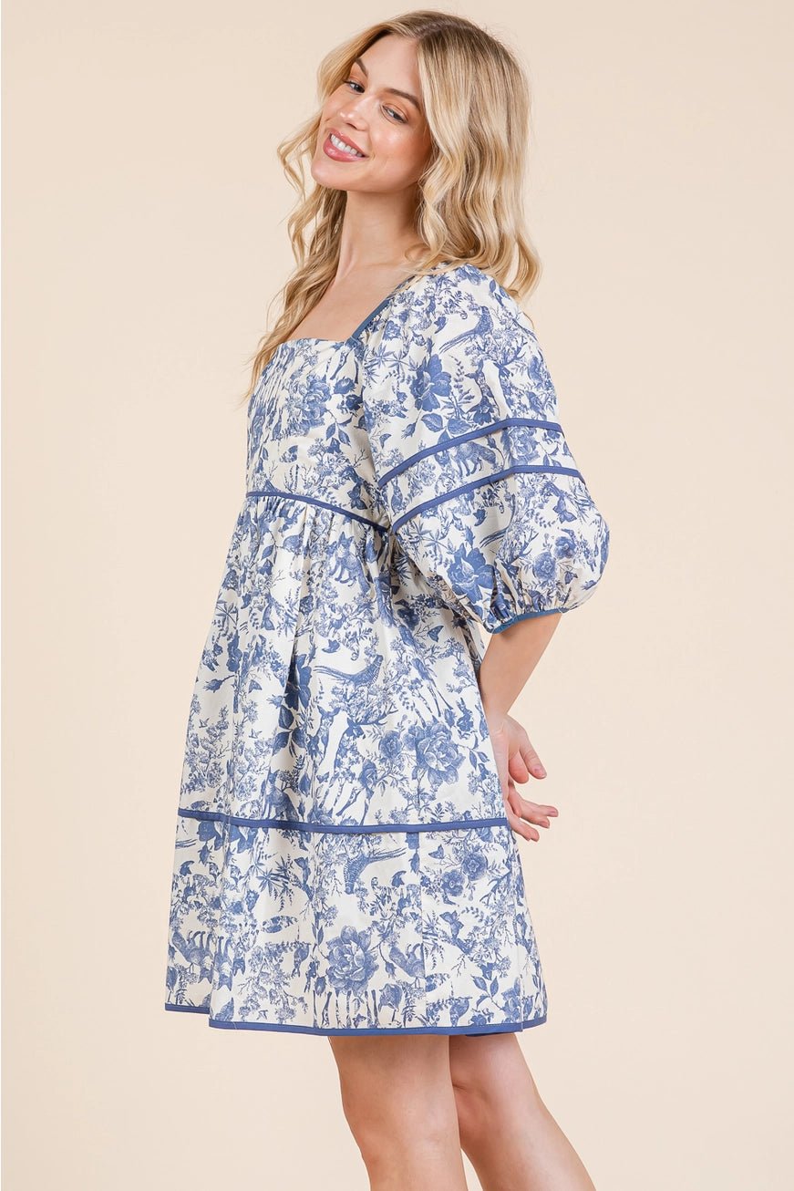 Cadence Blue Floral and Woodland Animal Dress - Hylera