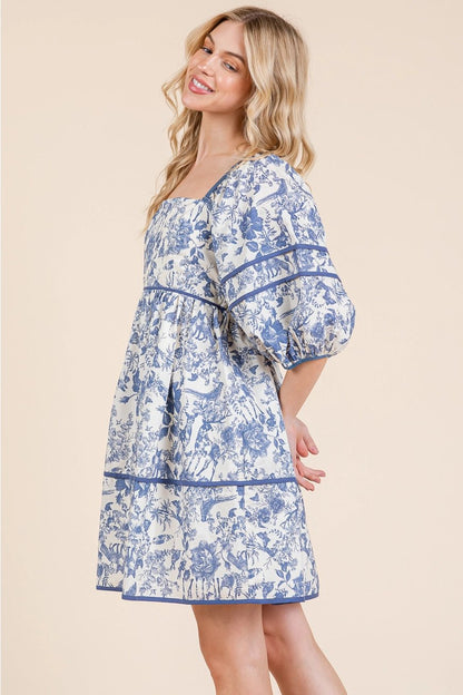 Cadence Blue Floral and Woodland Animal Dress - Hylera