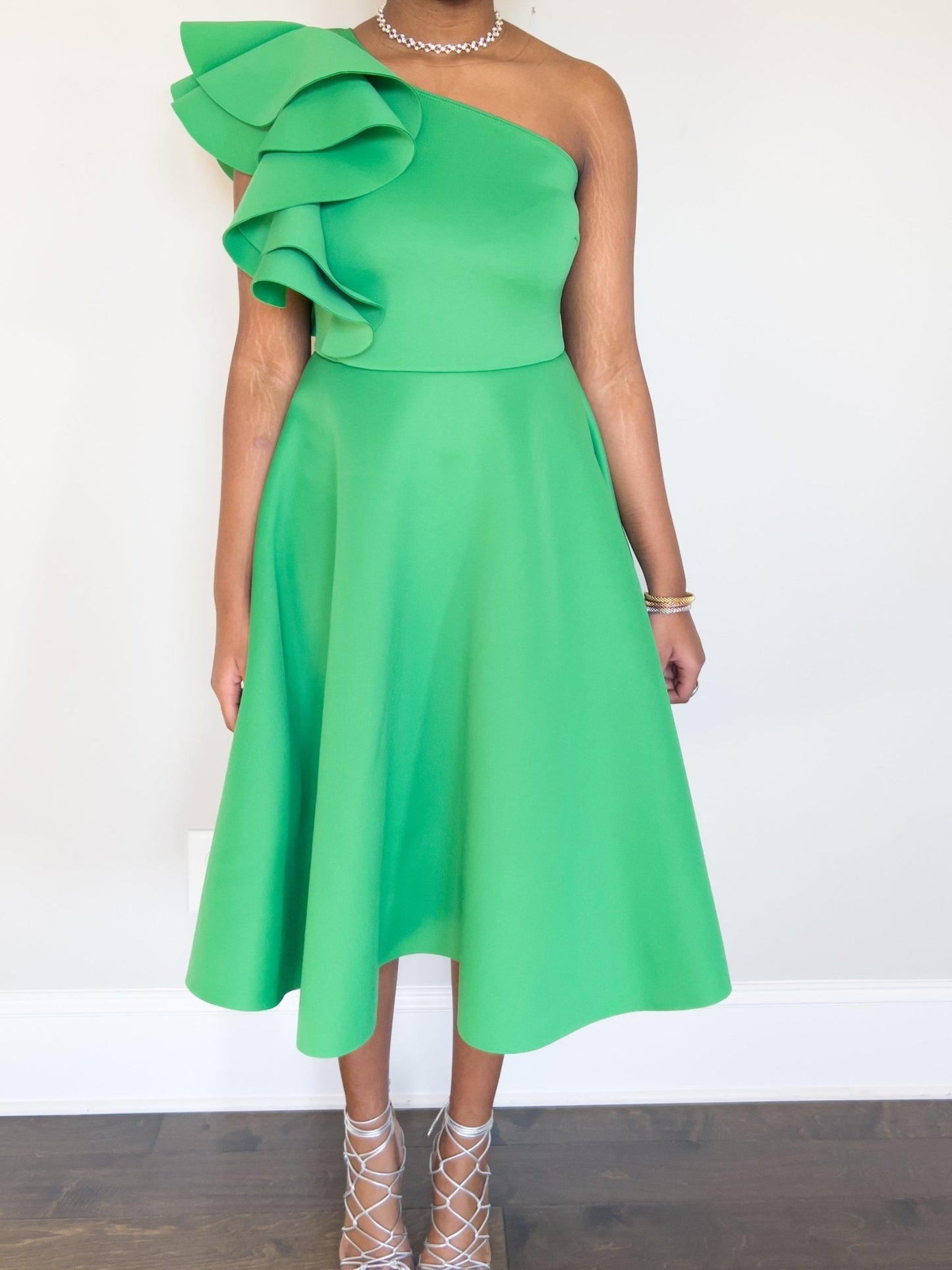 Cali Women's One - Shoulder Green Dress - Hylera - HY-SS5633G - image_size