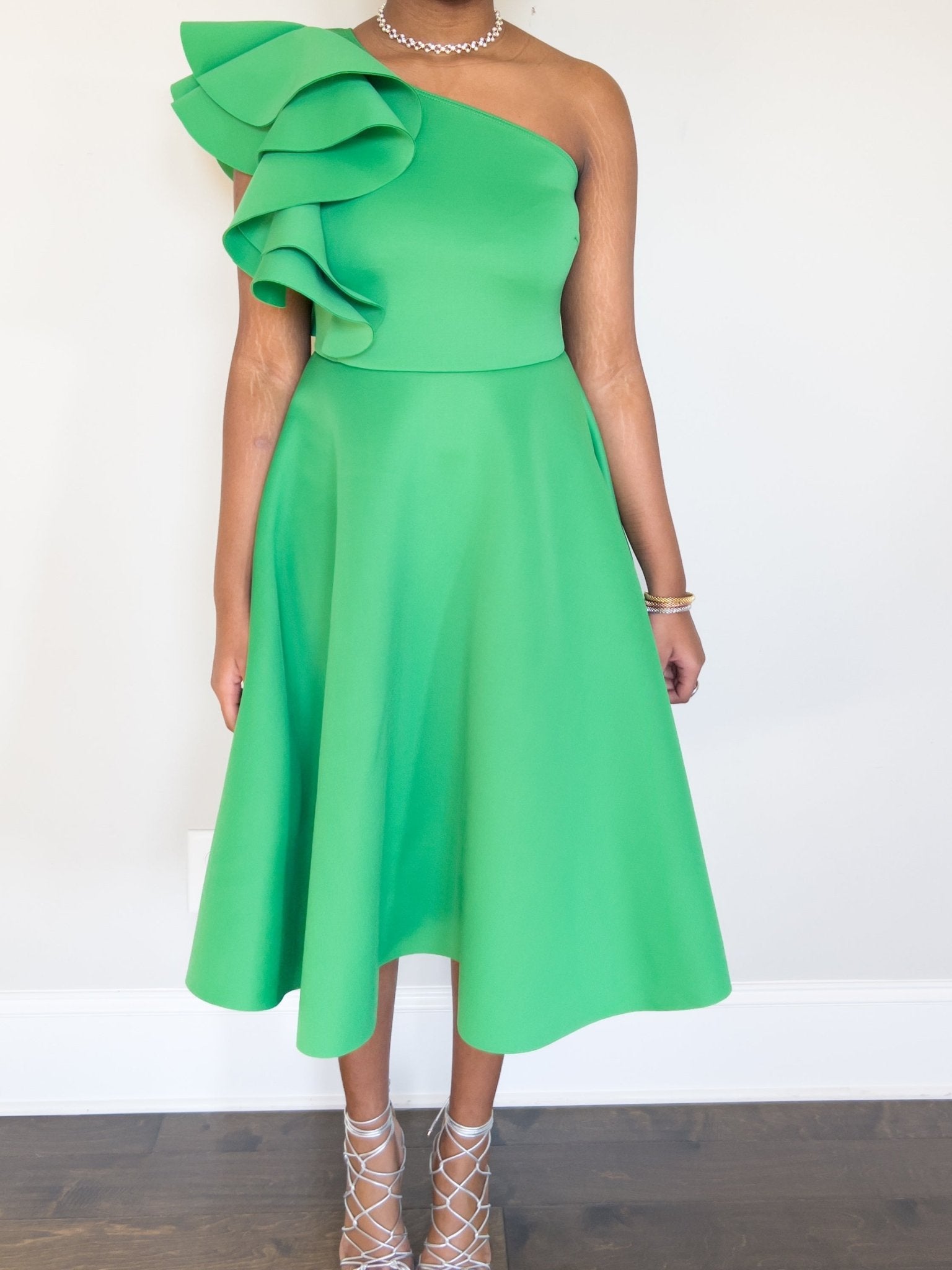 Cali Women's One - Shoulder Green Dress - Hylera - HY-SS5633G - image_size