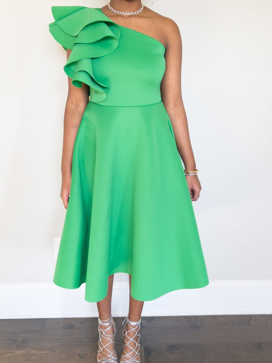 Cali Women's One - Shoulder Green Dress - Hylera - HY-SS5633G - image_size