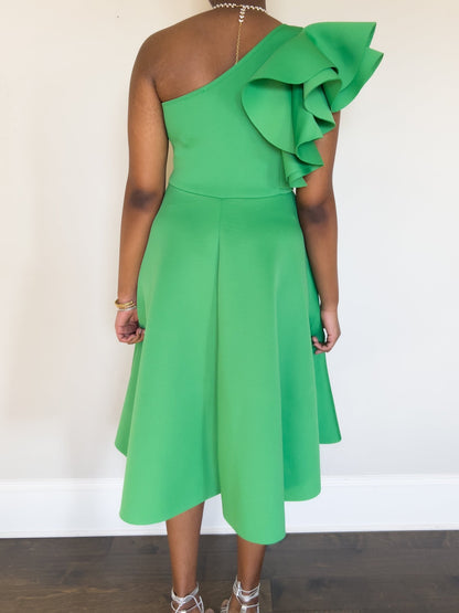 Cali Women's One - Shoulder Green Dress - Hylera - HY-SS5633G - image_size