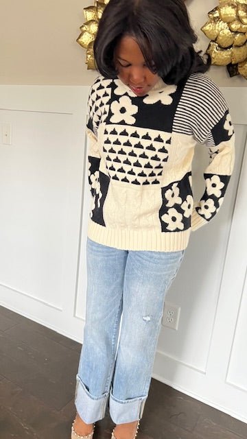Camilla Black and White Cozy Sweater - Hylera - HYL8645C-1 - image_size - Camilla Cozy Sweater