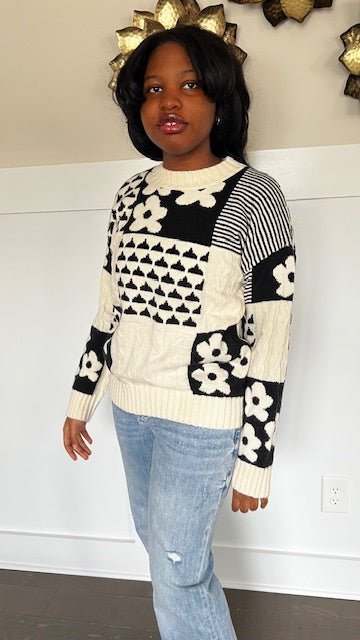 Camilla Black and White Cozy Sweater - Hylera - HYL8645C-1 - image_size - Camilla Cozy Sweater