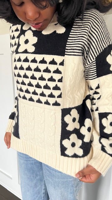 Camilla Black and White Cozy Sweater - Hylera - HYL8645C-1 - image_size - Camilla Cozy Sweater