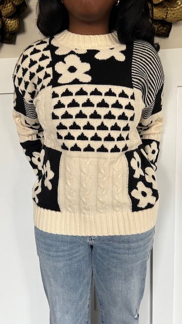 Camilla Black and White Cozy Sweater - Hylera - HYL8645C-1 - image_size - Camilla Cozy Sweater