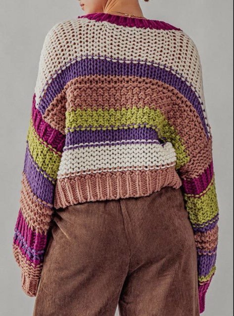 Candace Striped Multi Colored Crop Sweater - Hylera - HLY3734M-1 - image_size - Candace Multi Crop Sweater