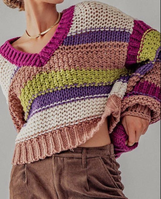 Candace Striped Multi Colored Crop Sweater - Hylera - HLY3734M-1 - image_size - Candace Multi Crop Sweater