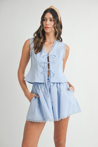 Chambel Blue Lace-Trim Shorts Set - Hylera - HLY556602 - image_size