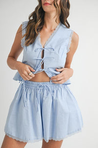 Chambel Blue Lace-Trim Shorts Set - Hylera - HLY556602 - image_size