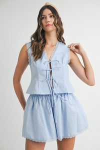 Chambel Blue Lace-Trim Shorts Set - Hylera - HLY556602 - image_size