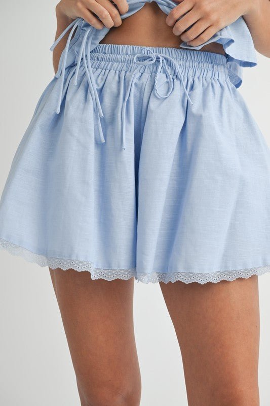 Chambel Blue Lace-Trim Shorts Set - Hylera - HLY556602 - image_size