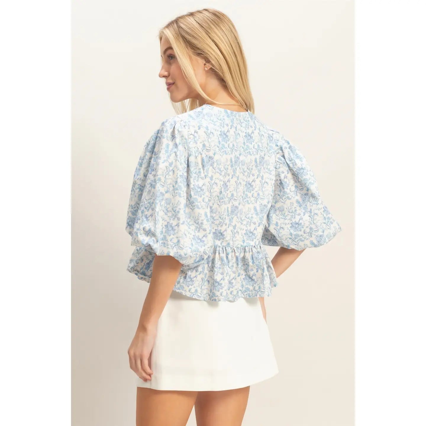 Cherelle Bow Tie Blouse in Blue - Hylera -  - image_size - Cherelle Bow Tie Blouse in Blue
