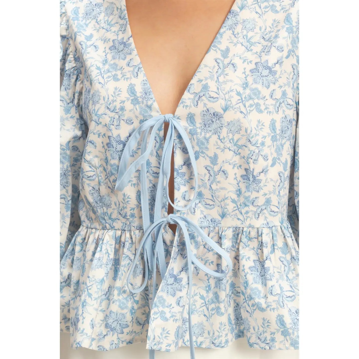 Cherelle Bow Tie Blouse in Blue - Hylera -  - image_size - Cherelle Bow Tie Blouse in Blue