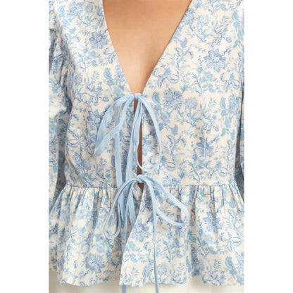 Cherelle Bow Tie Blouse in Blue - Hylera -  - image_size - Cherelle Bow Tie Blouse in Blue