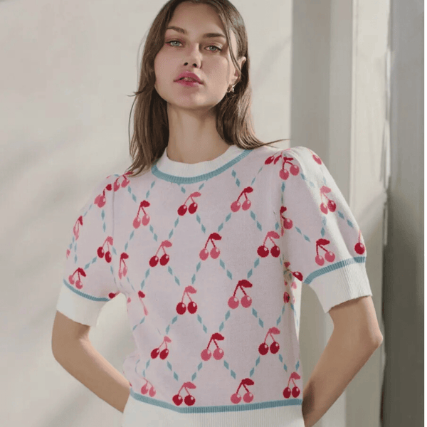 Cherry in Red Knitwear Sweater - Hylera - HYL5646 - image_size - Cherry in Red Knitwear Sweater