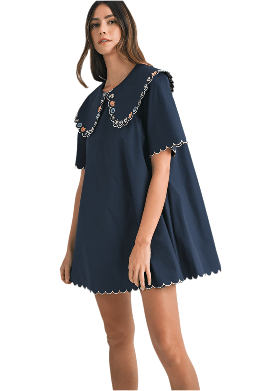 Dainty Petal Collared Mini Dress - Hylera -  - image_size