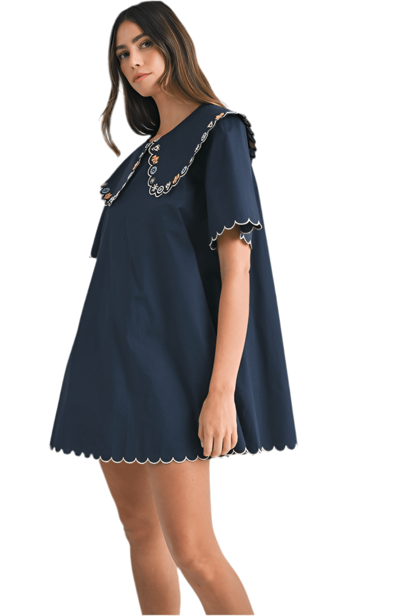 Dainty Petal Collared Mini Dress - Hylera -  - image_size