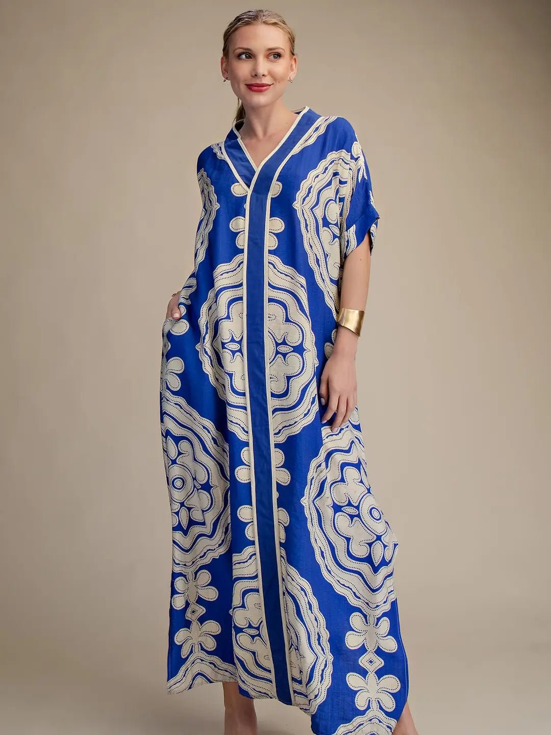 Derby Blue Slit Dress - Hylera - HLY30678 - image_size - Derby Blue Slit Dress