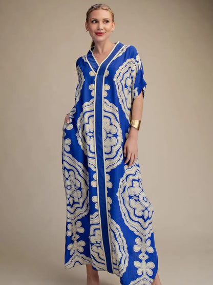 Derby Blue Slit Dress - Hylera - HLY30678 - image_size - Derby Blue Slit Dress