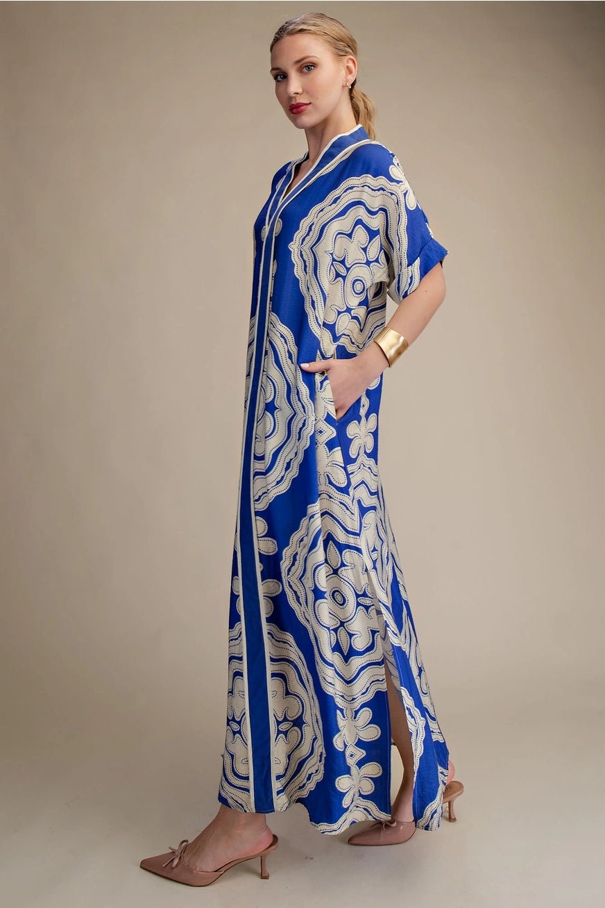 Derby Blue Slit Dress - Hylera - HLY30678 - image_size - Derby Blue Slit Dress