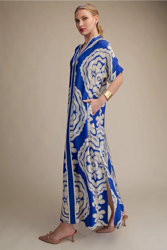 Derby Blue Slit Dress - Hylera - HLY30678 - image_size - Derby Blue Slit Dress