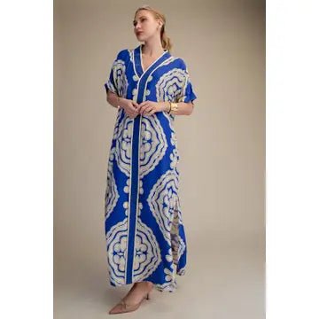 Derby Blue Slit Dress - Hylera - HLY30678 - image_size - Derby Blue Slit Dress